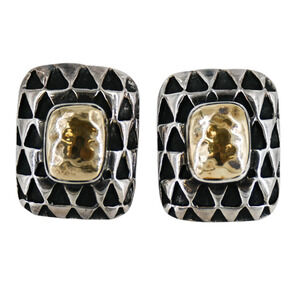Dian Malouf Two-Tone Geometric Triangle Sterling & Gold Hammered Clip Earrings
